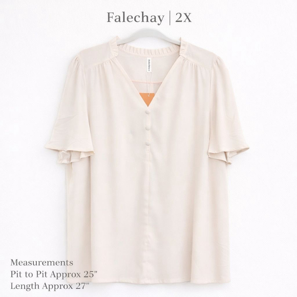Falechay Flutter Sleeve Blouse 2X | Elegant V-Neck Button Front - Picture 12 of 12